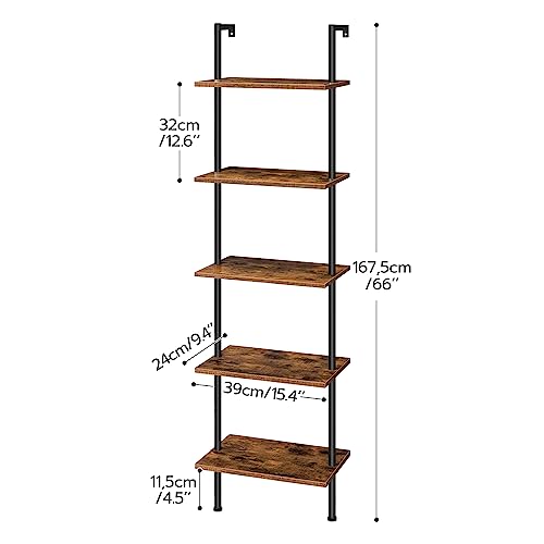 DIY 5-Tier Wooden Ladder Shelf for Home Décor in Rustic Brown and Black