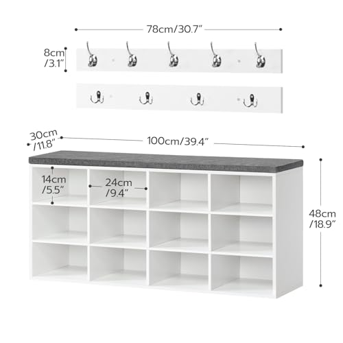 Shoe Storage Bench with Cushion and Coat Rack for Bedroom or Hallway
