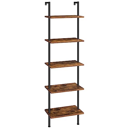 Rustic Brown & Black 5-Tier Wooden Shelf for Home Décor