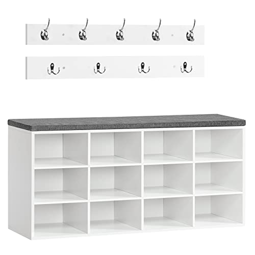 Shoe Storage Bench with Cushion and Coat Rack for Bedroom or Hallway