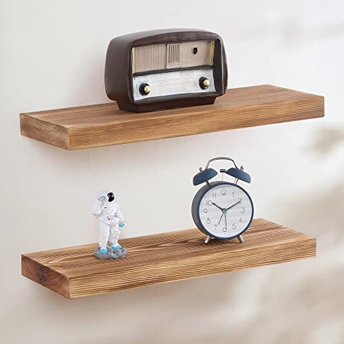 European Pine Carbonized Floating Shelves Set of 2 - Ideal for Kitchen, Bathroom, Living Room, Bedroom