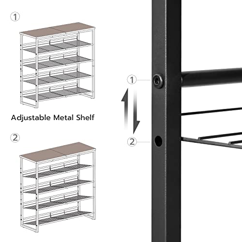 5 Tier Adjustable Shoe Rack for Entryway or Closet, Rustic Brown/Black - Holds 16-20 Pairs