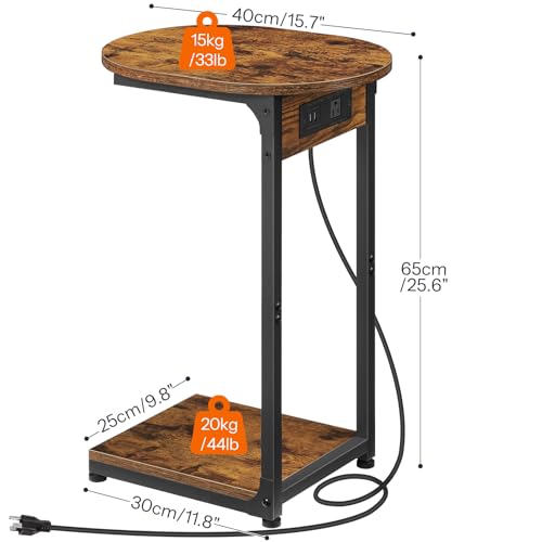 C-Shaped Side Table with Charging Station for Small Spaces