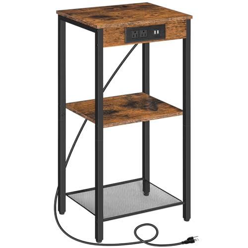 Elegant Tall End Table with Charging Station for Living Room and Bedroom