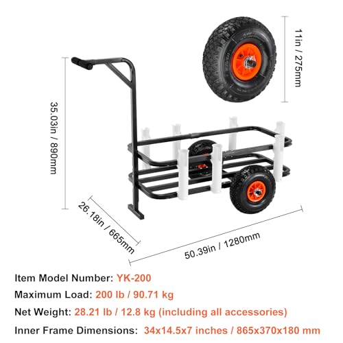 Durable Beach Fishing Cart, 200 lbs Capacity, Big Wheels, 7 Rod Holders