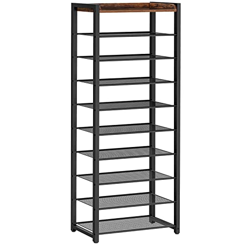 Rustic Brown Shoe Storage Organizer with 9 Shelves for 18-27 Pairs