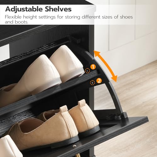 Shoe Storage Bench for Entryway with Hidden Rack Organizer, Black and Gold