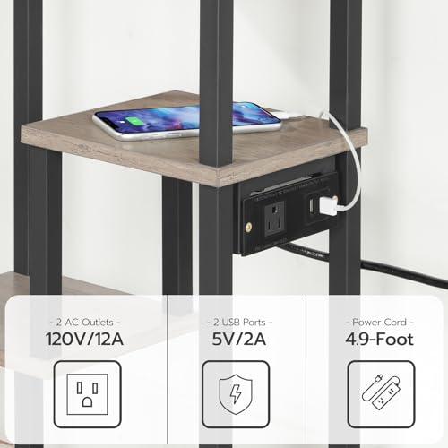 Narrow End Table with Charging Station and USB Ports for Small Spaces