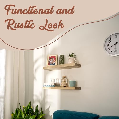 Natural Pine Wooden Floating Shelves for Wall (Set of 2) - 24 inch