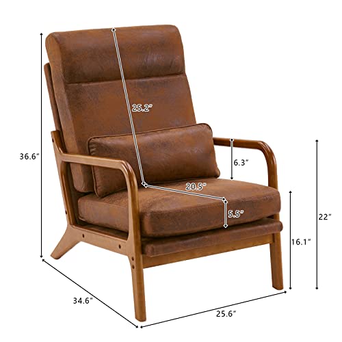 Rustic Accent Chairs Set of 2 - High Back Microfiber, Mid Century Modern Design, Farmhouse Armchairs for Living Room, Bedroom, Guest Room