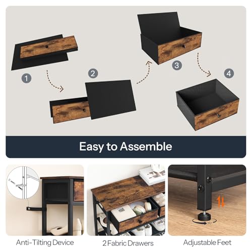 5 Tier Shoe Rack with Drawers for Entryway, Rustic Brown - Shoe Organizer for 16-20 Pairs