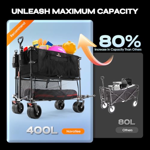 Foldable Beach Wagon with Big Wheels for Sand, 50 Utility Extra Long Cart for Beach, Sports, Camping, Outdoors