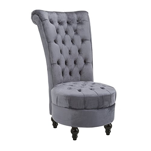 HORIZON LINGUISTICS Grey Retro Accent Chair with Thick Padding and Rubberwood Legs