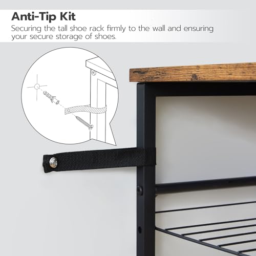 Rustic Brown & Black 12-Tier Shoe Rack for 35-45 Pairs - Entryway Organizer