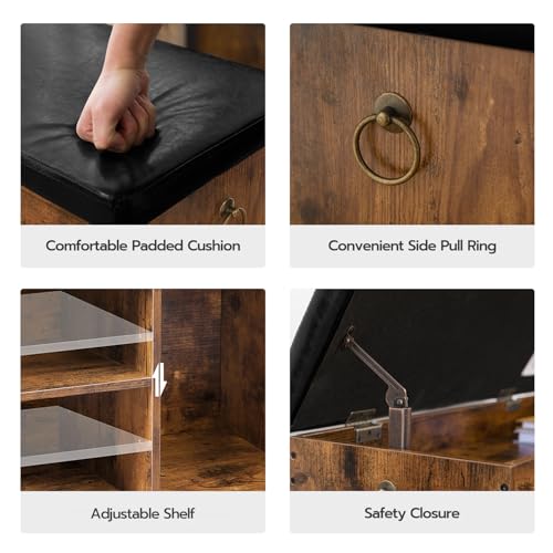 Rustic Brown Shoe Storage Bench with Hidden Compartment