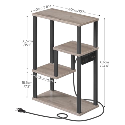 Narrow End Table with Charging Station and USB Ports for Small Spaces