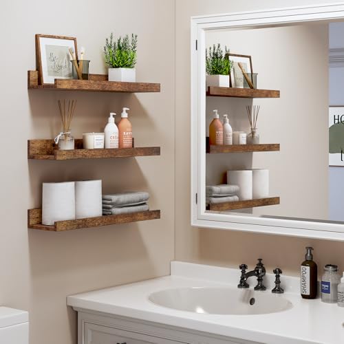 Rustic Brown Floating Wall Shelves Set of 8 for Bedroom, Bathroom, Nursery, Living Room
