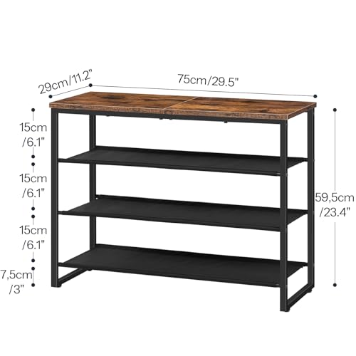 4 Tier Shoe Rack Organizer for Entryway and Closet, Industrial Rustic Brown - Holds 12-16 Pairs