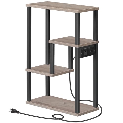 Narrow End Table with Charging Station and USB Ports for Small Spaces