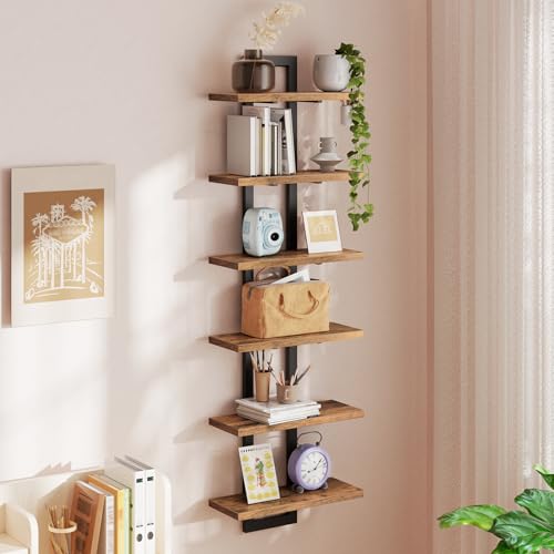 2-Pack Floating 3-Tier Wall Shelves for Bathroom, Living Room, Bedroom, Kitchen - Rustic Brown/Black