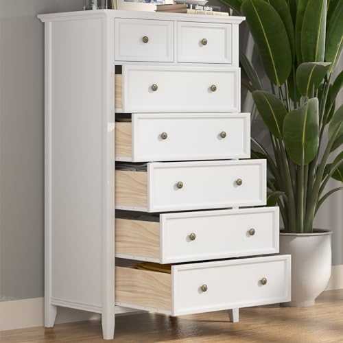 HORIZON LINGUISTICS White 7-Drawer Tall Dresser for Bedroom Storage