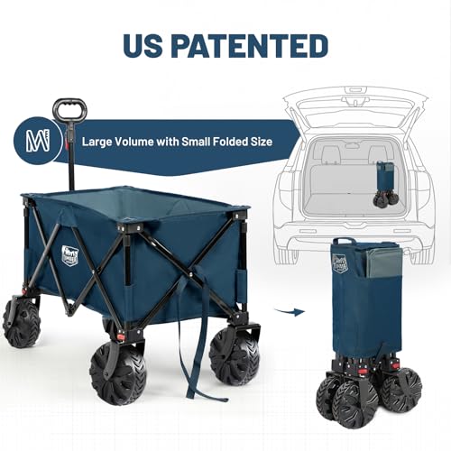 Collapsible Wagon for Shopping, Camping, and Gardening with Side Bag and Cup Holders