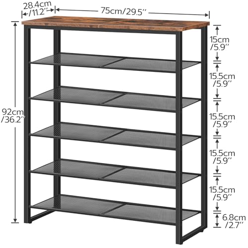 6-Tier Shoe Rack for Entryway, Closet, Hallway - Rustic Brown