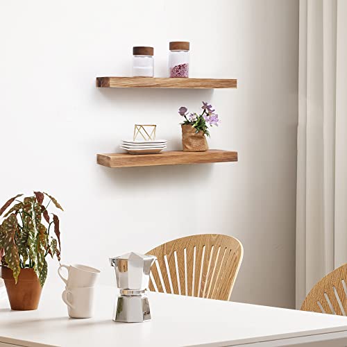 Rustic Wooden Floating Shelves Set of 2 - 16 - Ideal for Kitchen, Bathroom, Living Room, Bedroom - European Pine - Carbonized Finish