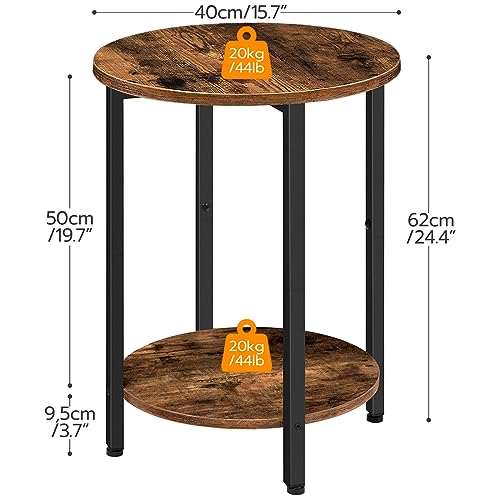 Industrial Style Round Side Table with Storage Shelf for Small Spaces, Living Room, Bedroom