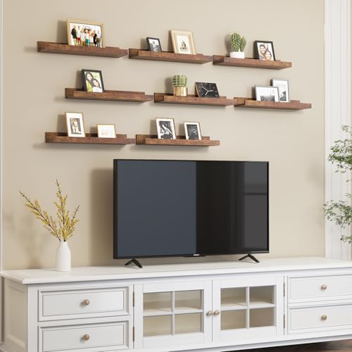 Rustic Brown Floating Wall Shelves Set of 8 for Bedroom, Bathroom, Nursery, Living Room