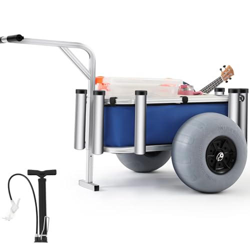 Heavy-Duty Beach Fishing Cart with Balloon Wheels, 32x14 Anti-Corrosion Basket