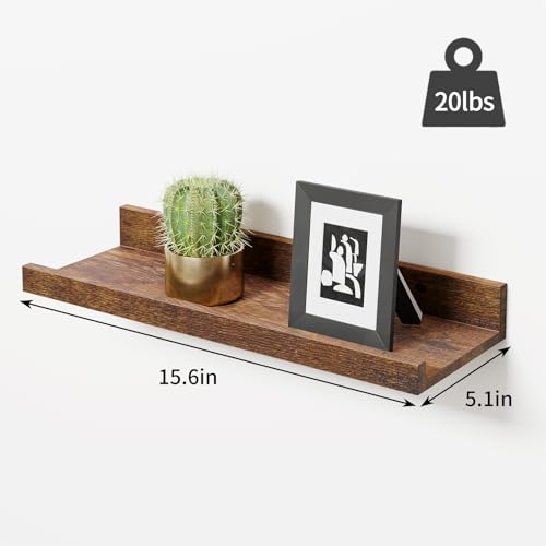Rustic Brown Floating Wall Shelves Set of 8 for Bedroom, Bathroom, Nursery, Living Room