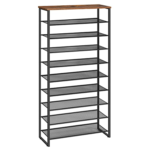 Large Capacity 10-Tier Shoe Rack - Rustic Brown for Entryway, Hallway, Closet, Dorm Room