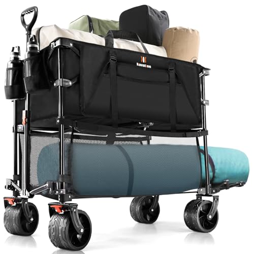 Foldable Beach Wagon with Big Wheels for Sand, 50 Utility Extra Long Cart for Beach, Sports, Camping, Outdoors