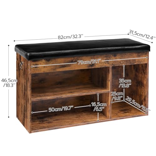 Rustic Brown Shoe Storage Bench with Hidden Compartment and Padded Cushion for Entryway and Living Room