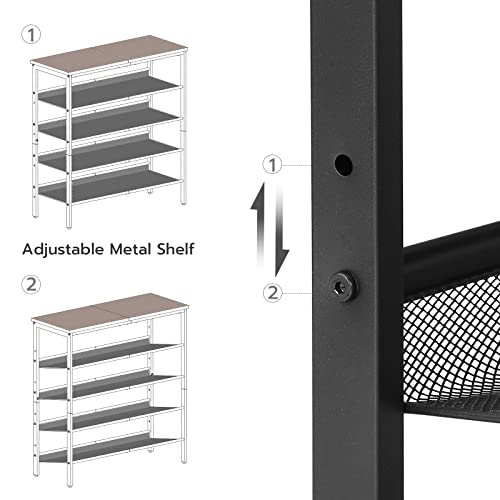 5-Tier Shoe Rack Organizer for Entryway, 16-20 Pairs, Industrial Style Shelf for Closet in Rustic Brown