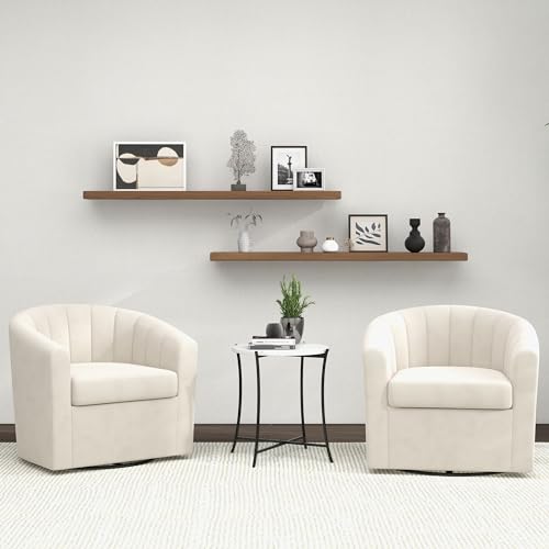 White Swivel Barrel Chair Set of 2 for Living Room or Bedroom
