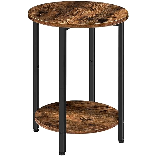 Industrial Style Round Side Table with Storage Shelf for Small Spaces, Living Room, Bedroom