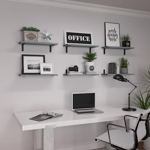 Rustic Gray Farmhouse Wood Floating Shelves (Set of 6)