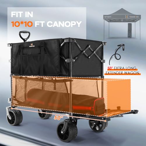 Foldable Beach Wagon with Big Wheels for Sand, 50 Utility Extra Long Cart for Beach, Sports, Camping, Outdoors