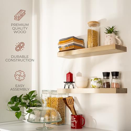 Natural Pine Wooden Floating Shelves for Wall (Set of 2) - 24 inch