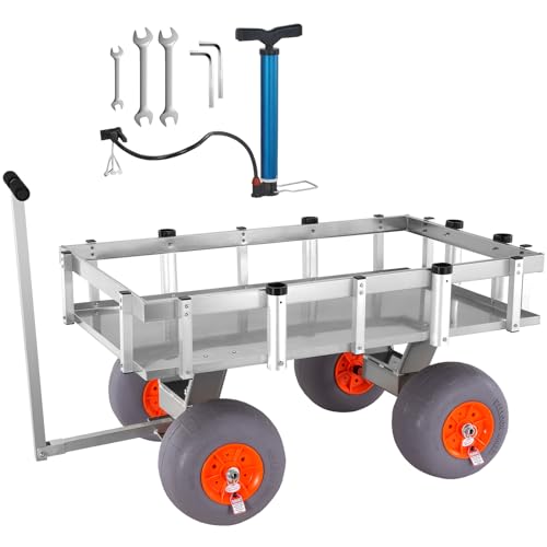 Large Capacity Beach Fishing Cart with 4 Wheels for Sand and Picnic, 6 Rod Holders, Aluminum Trolley