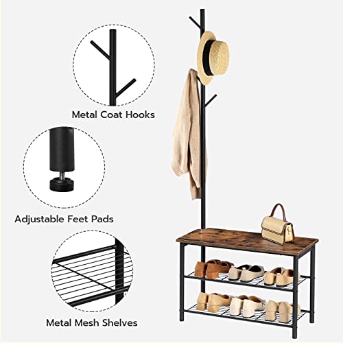 Industrial Shoe Storage Bench with Mesh Shelves