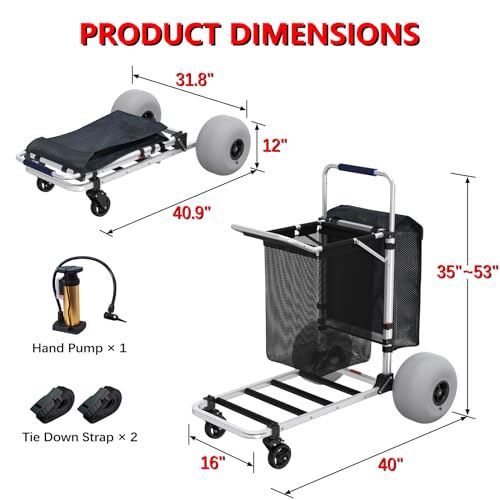 Heavy Duty Beach Cart with Adjustable Handle for Sand Transport