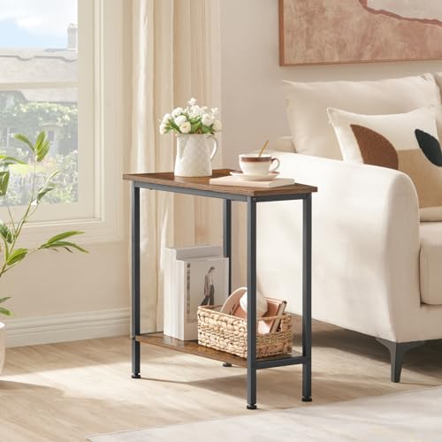 Industrial Rustic Brown Wedge End Table with Storage
