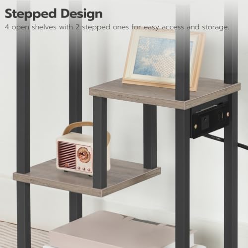 Narrow End Table with Charging Station and USB Ports for Small Spaces