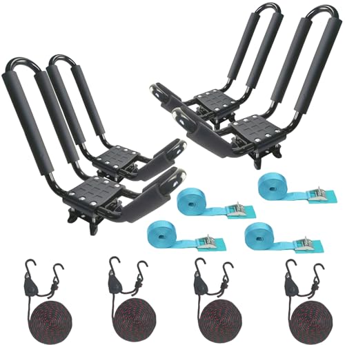 Heavy Duty HORIZON LINGUISTICS Rack for Car Roof Top J-Bar Crossbars - Includes Tie-Downs
