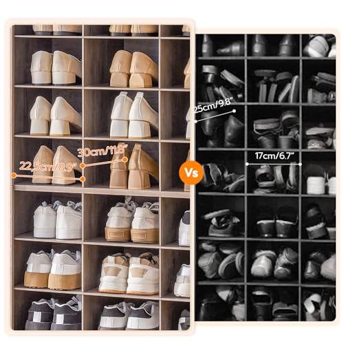 Wooden Shoe Cabinet with 24 Cubbies & 3 Hooks for Entryway and Closet