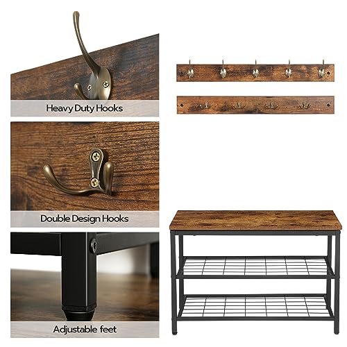 Entryway Hall Tree with Coat Rack and Shoe Bench