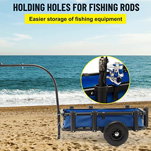 Heavy-Duty Beach Fishing Cart with Black Balloon Tires and Bicycle Hitch